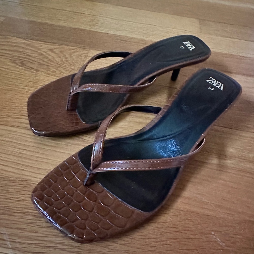 Zara brown faux croc leather heels